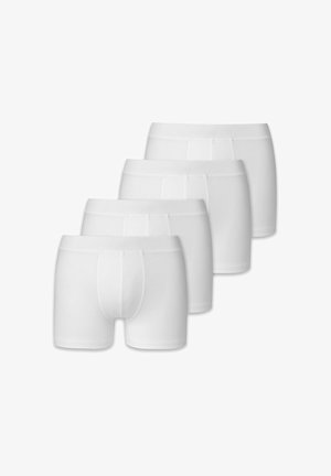 Boxer in cotone bianco confezione da quattro. Ogni paio presenta una texture liscia, una fascia elastica in vita e una vestibilità standard.