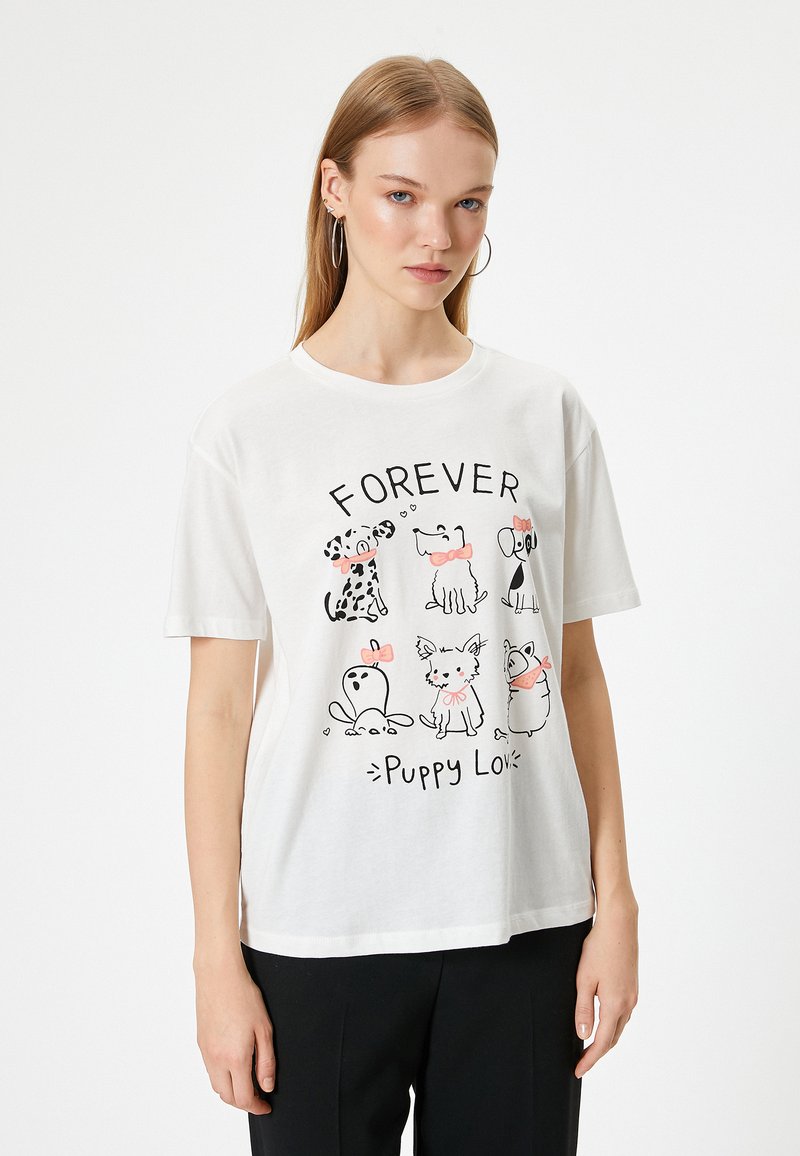 Koton CREW NECK SHORT SLEEVE - T-shirt con stampa - ecru/avorio