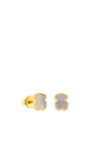Pendientes de stud en tono dorado con forma de oso, que presentan un interior gris suave y un diseño de borde ondulado, adecuados para diversas ocasiones.