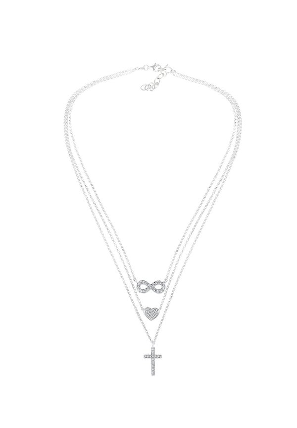 INFINITY HERZ KREUZ KRISTALL - Halskette - silberfarben