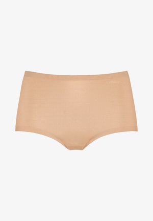 Savukudern sommittu beige alushousut, joissa on sileä, tekstuuri pinta ja keskipitkä vyötärö. Ominaisuuksiin kuuluu yksinkertainen muotoilu ja hienovarainen brändäys vyötärönauhan osalta.