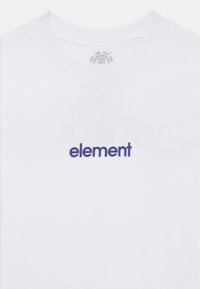 White cotton t-shirt featuring a crew neckline and a blue "element" text logo centered on the front. Smooth texture, standard fit.