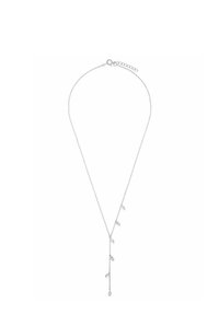 Zarte Silberkettenglieder mit kleinen blattförmigen Charms und einem verstellbaren Verschluss, der ein Y-förmiges Tropfen-Design zeigt.