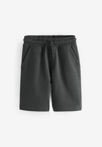 Pantalones cortos de color gris oscuro con cintura elástica, cordón ajustable y dos bolsillos laterales. Fabricados en un material texturizado y transpirable.