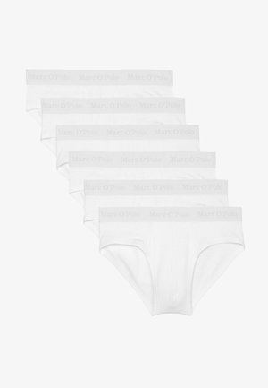 Witte katoenen slipjes met een zachte, elastische tailleband met een subtiel ingebosseld "Marc O'Polo" logo. Set van zeven stuks.