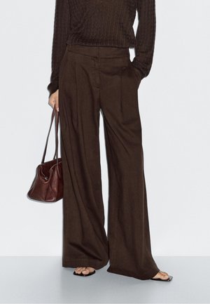 Massimo Dutti HIGH-WAIST WIDE-LEG - Broek - dark brown