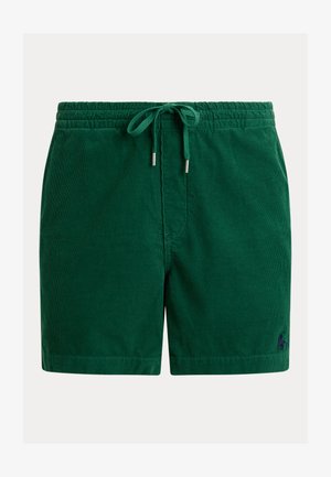 Groene corduroy shorts met elastische tailleband en trekkoord, met een klein geborduurd logo op het onderste linkerbeen.