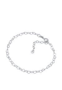 Silverarmband med sammanlänkade hjärtformade länkar, med en slät yta och en kräftklämma för säker stängning.
