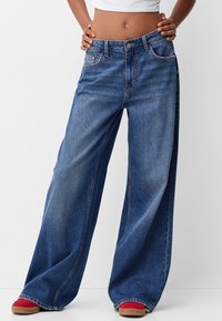 Bershka WIDE-LEG - Wide leg - dark blue