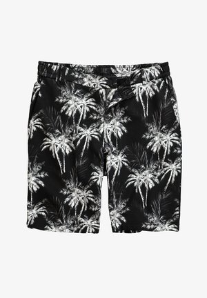 Zwarte zwembroek met een palmboom patroon in het wit. Gemaakt van lichtgewicht stof met een elastische taille en knoopsluiting.