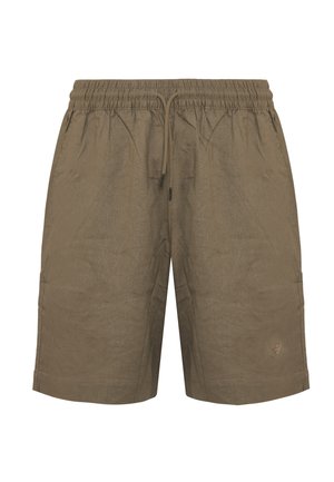 Shorts khaki en tissu léger, dotés d'une taille élastique, d'un cordon de serrage ajustable, de poches latérales et d'un détail de logo subtil.