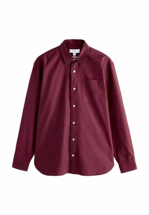 Burgundy long-sleeve shirt with a classic collar, button front, and a single chest pocket. Made from smooth cotton fabric.