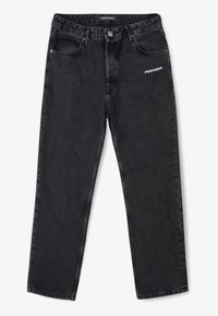 Černé džíny z denimu se rovnýma nohavicema, s knoflíkovým zapínáním, předními kapsami a malým bílým logem "PEGADOR" na levém stehně.