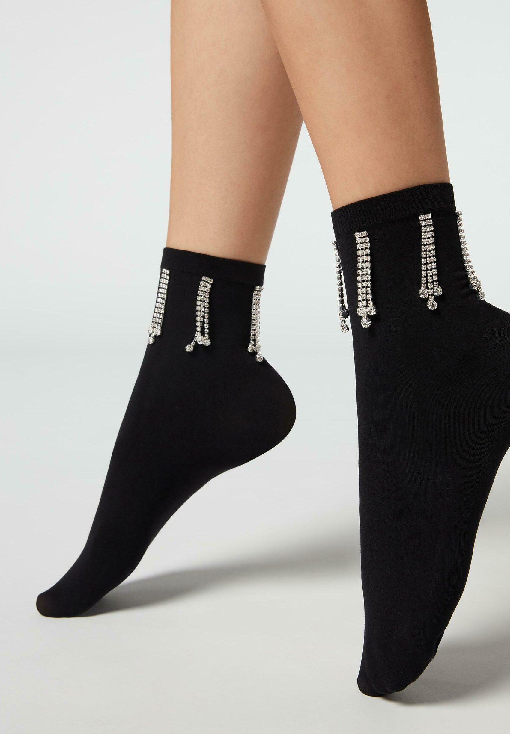 Calzedonia AUS TÜLL MIT HOCHWERTIGER APPLIKATION - Calze - seappl frange  strass nero/nero-screziato - Zalando