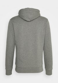 Felpa con cappuccio grigia in misto cotone, caratterizzata da una texture morbida, una vestibilità comoda e polsini e orlo a costine. La vista posteriore non presenta stampe.