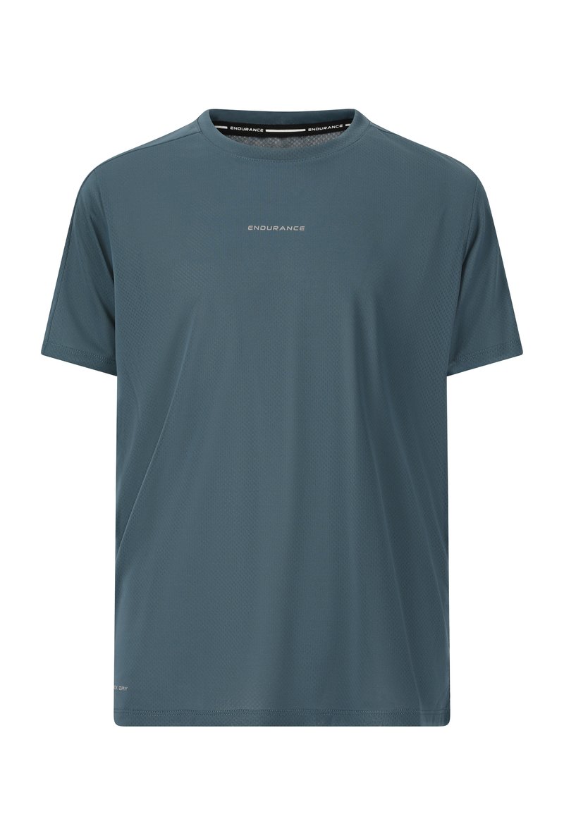 Tränings t-shirt i mörkblått, tillverkad av andningsbart material. Har rundad halsringning och korta ärmar. Diskret "ENDURANCE" logotyp på framsidan.