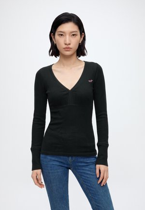 Hollister Co., SLIM V NECK - T-shirt à manches longues - black