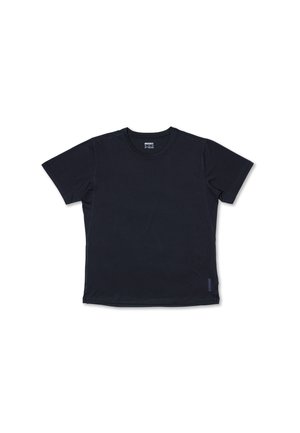 T-shirt de sport noir à manches courtes pour hommes avec col rond, logo Brooks près de l'ourlet, présenté sur un fond blanc uni.