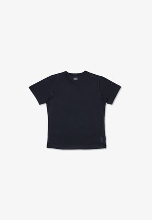 Men's black short-sleeve athletic T-shirt with crew neck, Brooks logo near hem, displayed on plain white background.