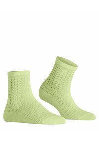 Lichtgroene enkelsokken met een textuurpatroon van kleine diamantvormen en een geribde boord voor comfort. Zachte gebreide stof.