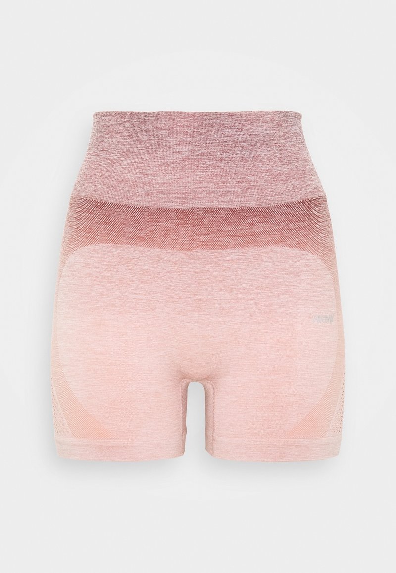 Höga, figurnära shorts i en gradient från ljusrosa till djupare rosa. Tillverkade av ett texturerat tyg med meshpaneler på sidorna.