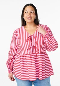 Zizzi MIT STREIFEN UND SCHLEIFEN - Bluza - salsa wide stripeaop