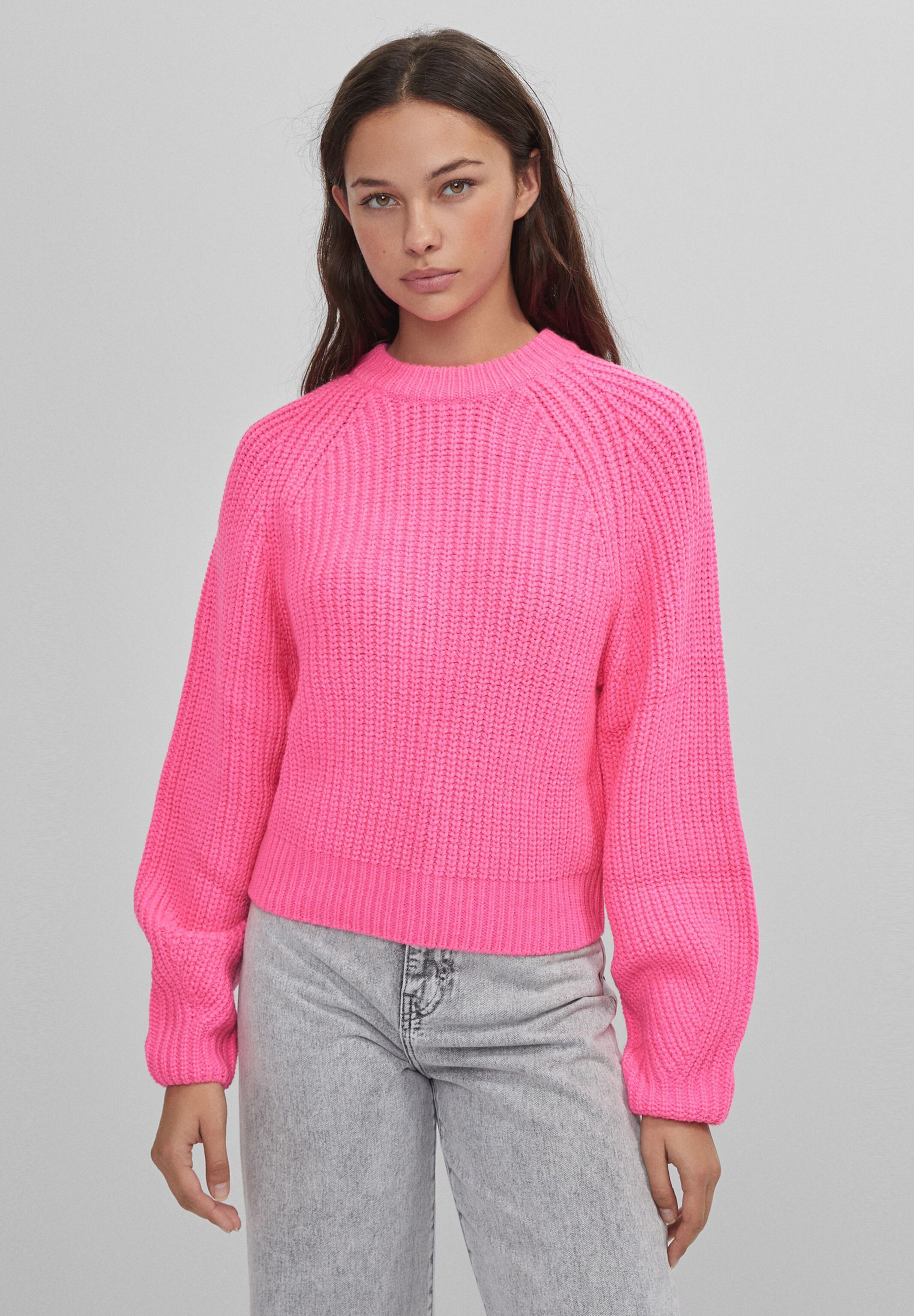 Bershka MIT RUNDHALSAUSSCHNITT - Maglione - neon pink/rosa fluo - Zalando.it
