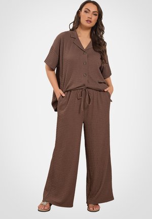 Yours Clothing, WOMEN'S WIDE LEG TROUSERS - Bukser - brown