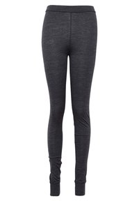 Grå, tætsiddende leggings lavet af et strækbart, blødt stof. Har en høj elastisk talje og tapered ben. Ingen synlige sømme eller mønstre.
