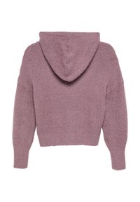 Kapuzensweater, cropped, in einem hellen Mauve-Ton, aus weichem, strukturiertem Stoff und mit breiten, leicht verjüngten Ärmeln.