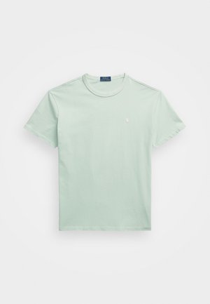 Mint green short-sleeve t-shirt made of cotton, featuring a small embroidered logo on the left chest and a crew neckline.
