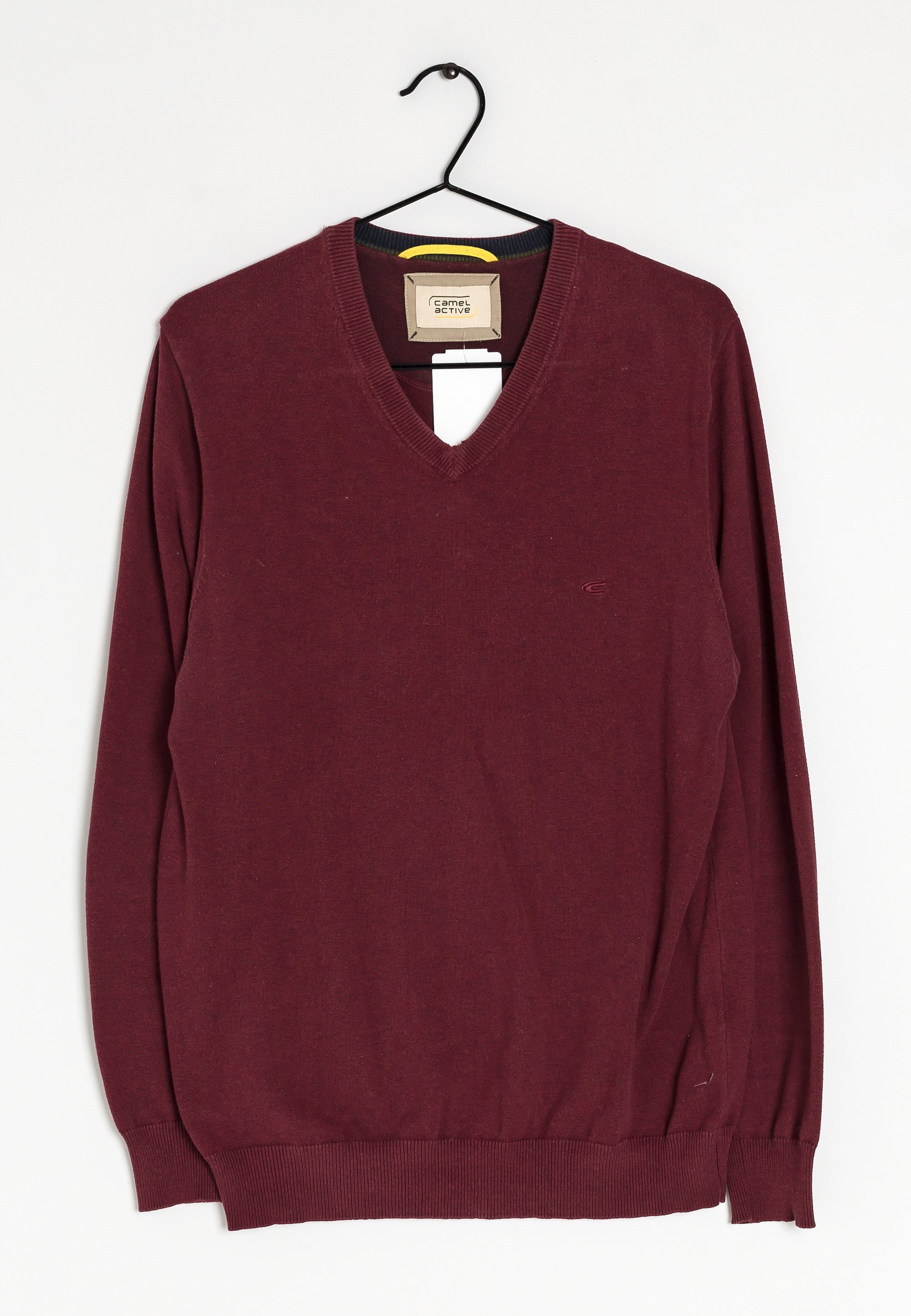 Camel Active Maglione Uomo Misto Cotone E Lino A Righe Sottili - Colletto Serra, Etichetta Del Marchio, Taglia L Su Modello 189cm
