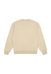 Sudadera beige de manga larga, con cuello redondo, puños acanalados y una textura suave. Vista trasera sin gráficos ni adornos visibles.