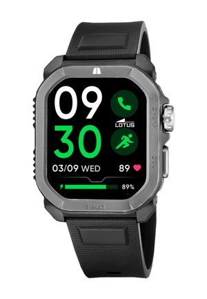 Pametni sat s crnim remenom koji prikazuje vrijeme 09:30, datum 03/09 srijeda, otkucaje srca 89 bpm, bateriju 89%, ikone poziva i trčanja.