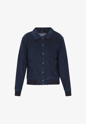 Tume sinine nööpidega jakk krae, pikad varrukad, rikka embleem rinnal ning soonikkoes mansetid ja äär valgel taustal.