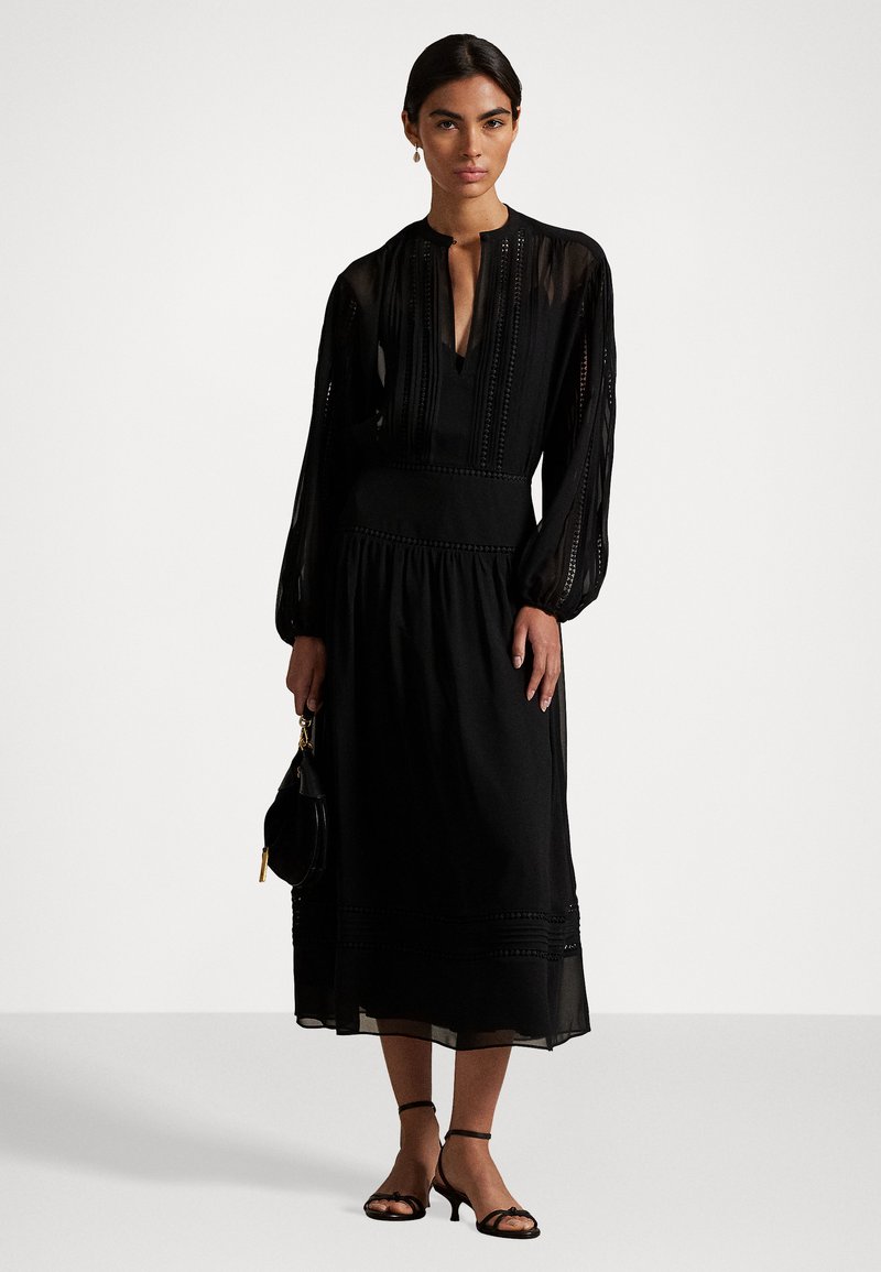 Polo Ralph Lauren LACE-TRIM GEORGETTE DRESS - Day dress - black -  Zalando.co.uk