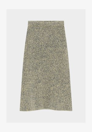 Gonna a matita in lana in una combinazione di tonalità grigio e verde oliva, caratterizzata da una superficie testurizzata e un taglio dritto con una fascia in vita pulita.