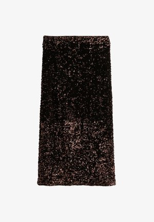 Mustat paljettihameet, joissa on muotoutuva siluetti. Peitetty heijastavilla, pyöreillä paljeteilla, jotka kimaltelevat valossa ja luovat tekstuurin pinnan.