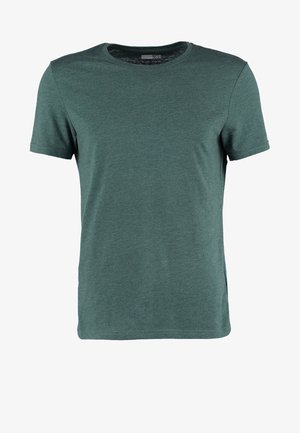 Green short-sleeve t-shirt made of cotton, featuring a round neck and a simple, solid design with no visible patterns or accents.
