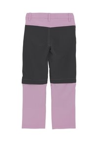 Svarta och rosa capribyxor med ett brett rosa midjeband, tvådelad design, kontrasterande sömmar, och rak benpassform.