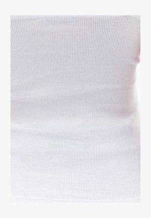 Weißes geripptes Tanktop mit einer taillierten Passform und dünnen vertikalen Streifen. Der Stoff wirkt glatt und leicht dehnbar.