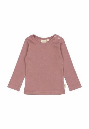 Langärmliges, geripptes Oberteil in verblasstem Rosa. Mit Druckknöpfen an der Schulter, rundem Halsausschnitt und weichem, strukturiertem Baumwollstoff. Minimalistisches Design.