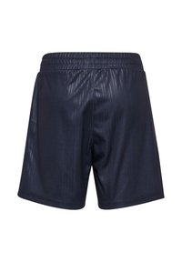 Marinblå träningsshorts med en strukturerad yta, med resårmidja och en klassisk passform. Inga synliga mönster eller hårdvarudetaljer.
