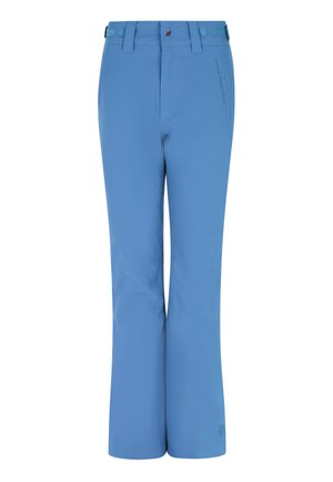 Pantaloni outdoor blu realizzati in materiale leggero, con vestibilità comoda, chiusura zip frontale e sezioni rinforzate sulle ginocchia per una maggiore durata.