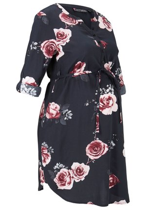 STILL FLORALES MIT BINDEBAND UND INSATZ - Abito a camicia - schwarz