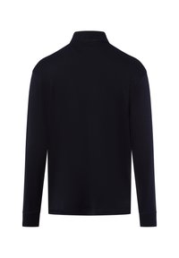 Polo shirt met lange mouwen van effen zwarte stof. Voorzien van een klassieke kraag en ribgebreide manchetten. Glad textuur, zonder zichtbare patronen of accenten.