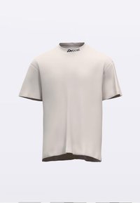 Krátký rukáv, světle béžové tričko s černým nápisem "Detroit" na límci. Měkká látka s volným střihem a rovný lem.