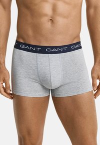 Šedé boxerky vyrobené z jemné bavlny, s námořnickým pasem a bílým logem "GANT", střižené pro těsné nošení.