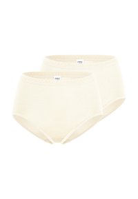Slip in cotone bianco sporco a vita alta, con pizzo lungo la vita e bordi elastici lisci, venduti in confezione da due.