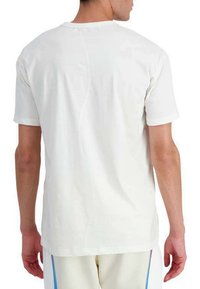 T-shirt blanc en coton à manches courtes, avec un col ras du cou classique et une texture lisse, présenté de dos, avec un design uni.